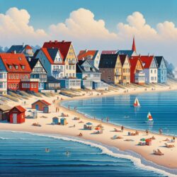 Ustka: Domki przy plaży z widokiem na zachód słońca